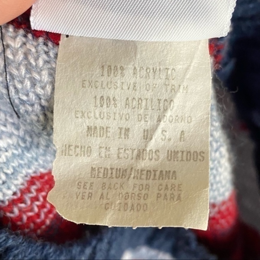 Huntington Ridge Vintage Retro Red White Blue Heart Floral Fair Isle Sweater M - Picture 6 of 6